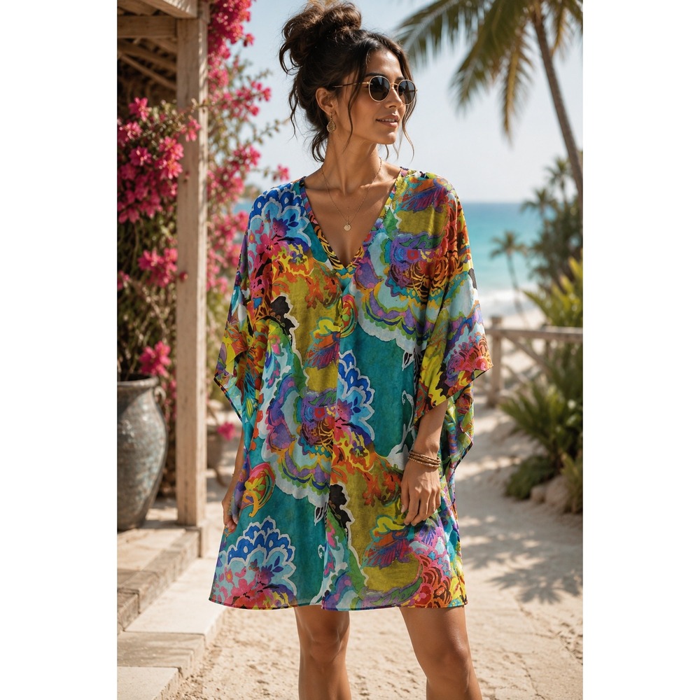 Lauren Ralph Lauren Kimono Sleeve Art to Wear Tunic Womens Top Medium Resortwear